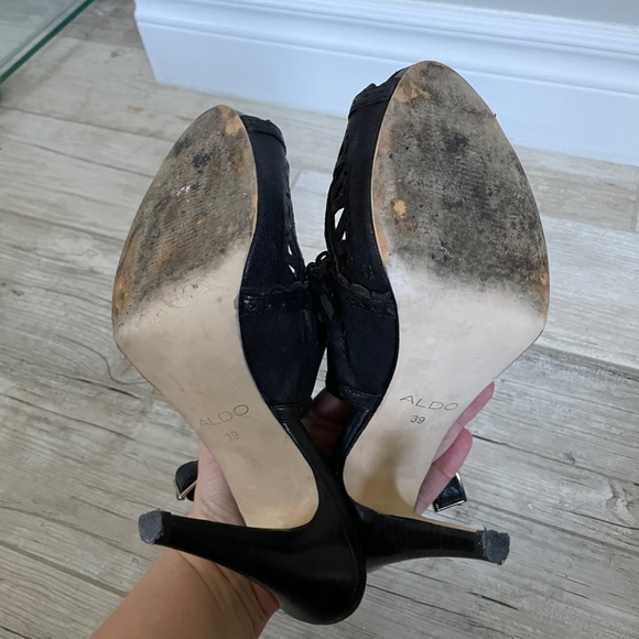 ALDO- Black Lazer Cut Strap Sandals - Picture 4 of 5